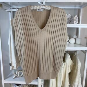 London Fog Men's Size 2XLT tan ribbed sweater vest- masculine, androgynous #3097